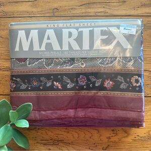 Vintage Martex KING FLAT SHEET FLORAL Avignon French Provincial Red RARE New